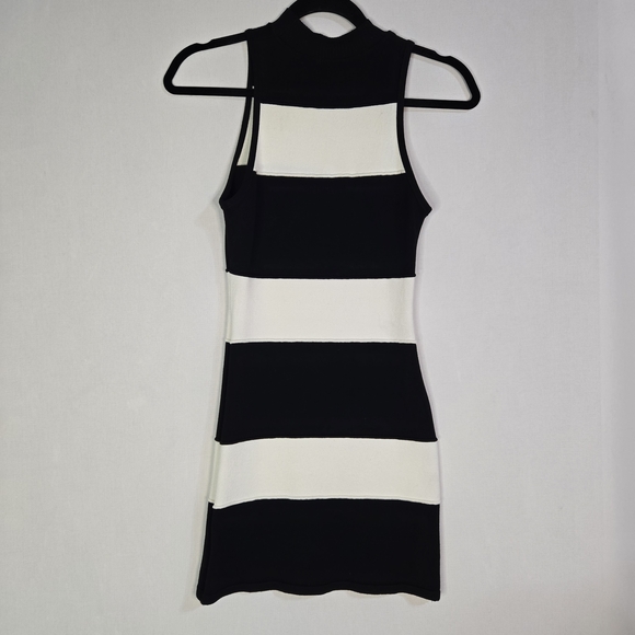 Nasty Gal Size S Black & White Striped Sleeveleas High Neck Mini Bodycon Dress - Picture 5 of 8